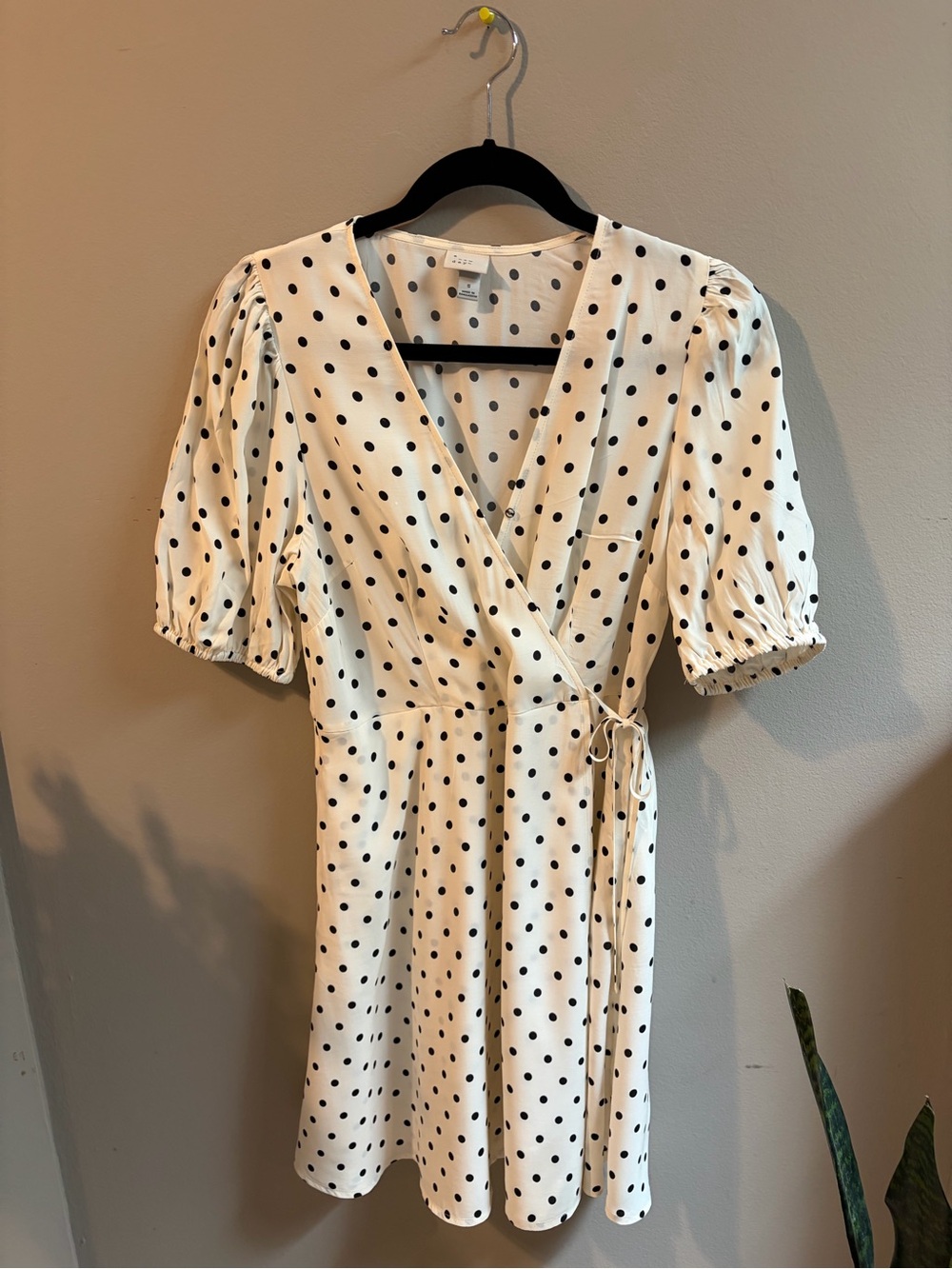 a new day Ivory Wrap Mini Dress with Black Polka Dots
#0058